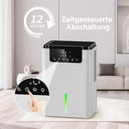 Marvics Luftentfeuchter D2 with digital display and control panel in a living room setting