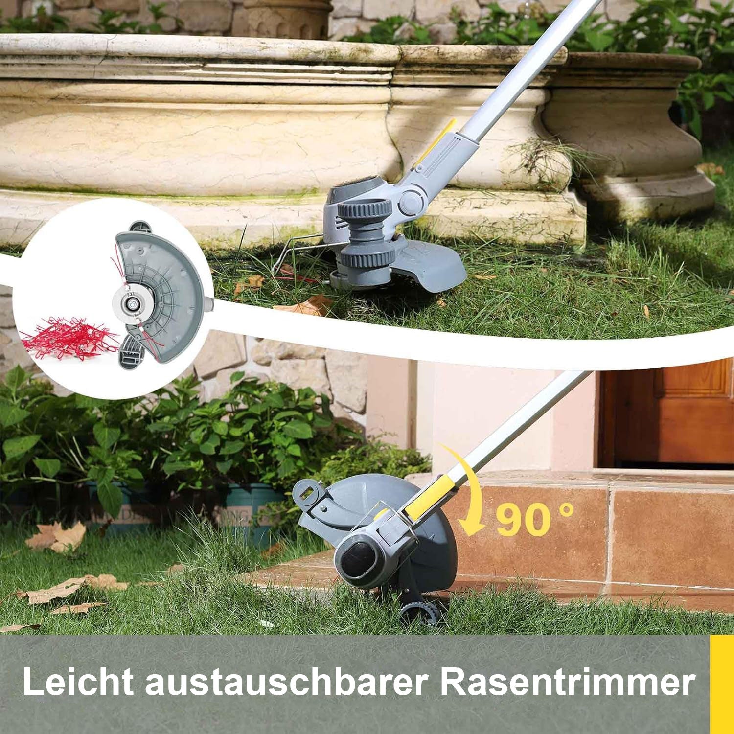 Avreno Akku Rasentrimmer mit 90 Grad verstellbarem Kopf