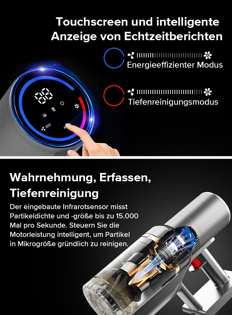 Avreno Akku Staubsauger Nahaufnahme Smart-Ring-Anzeige