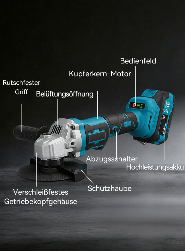 Avreno Akku-Winkelschleifer Nahaufnahme Schleifscheibe