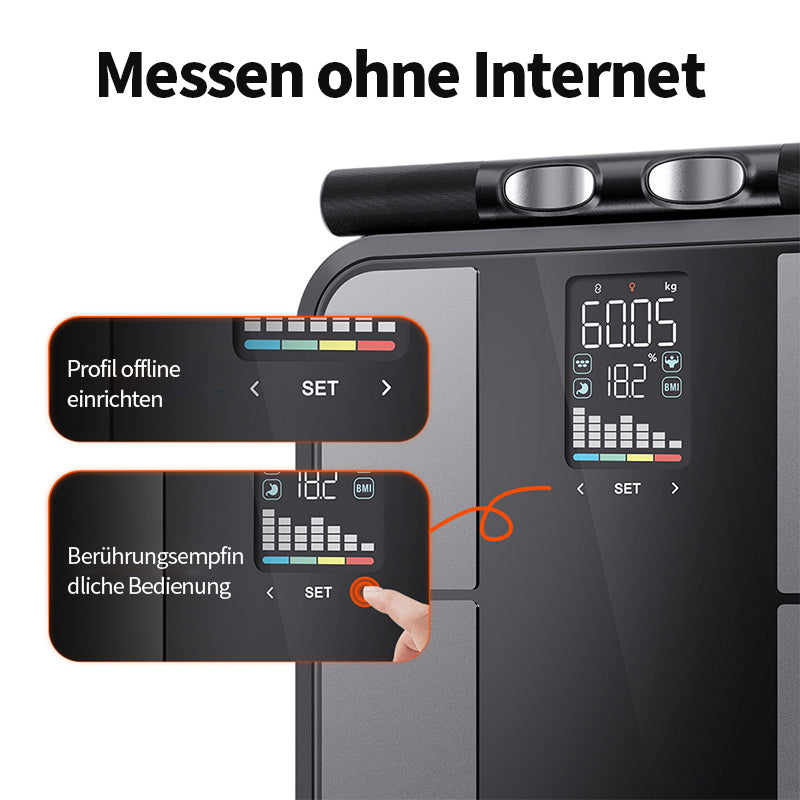 Avreno Körperfettwaage im Offline-Wiegemodus mit Touch-Bedienung