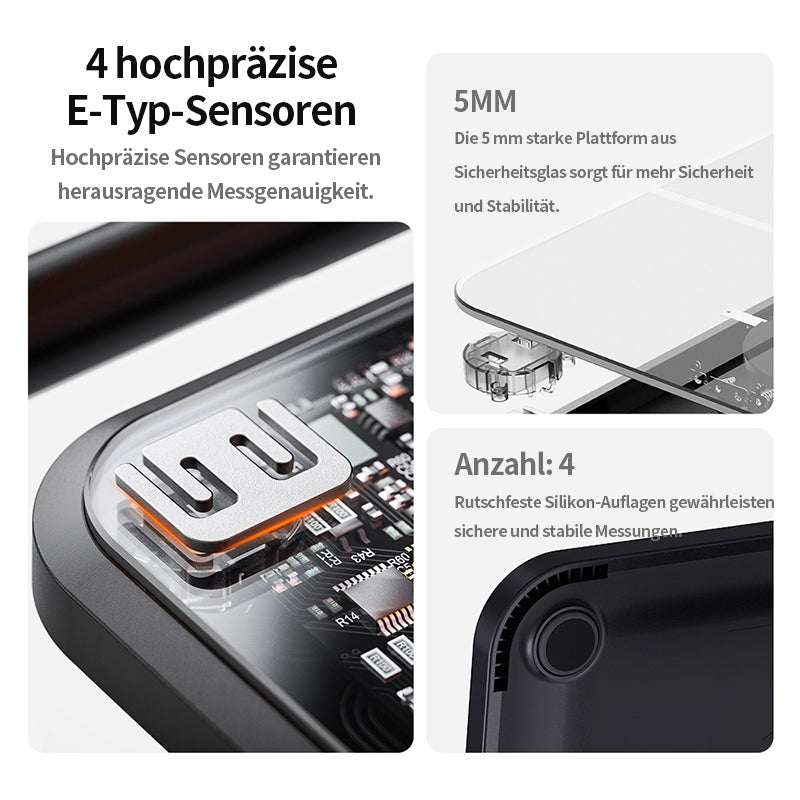 Avreno Körperfettwaage mit vier hochpräzisen E-Typ-Sensoren