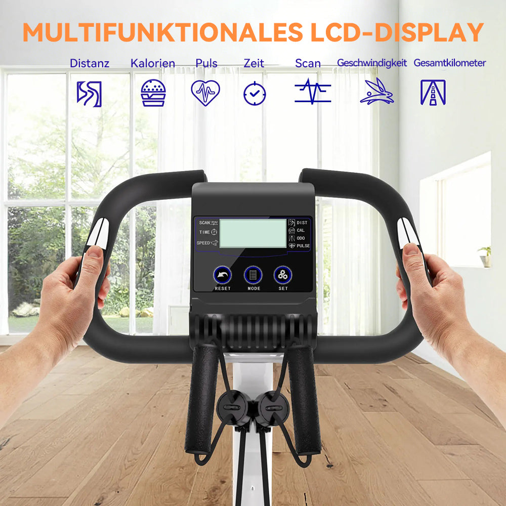 Avreno Heimtrainer Fahrrad mit LCD-Display und Herzfrequenzmessung