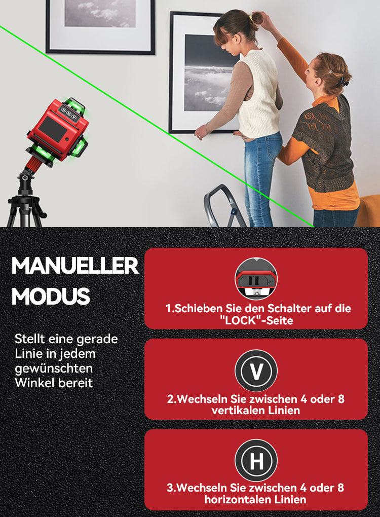 Avreno Kreuzlinienlaser an der Wand ausgerichtet