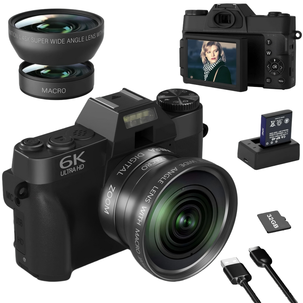 Cearan 6X Digitalkamera 3,0-Zoll-HD-Klappbildschirm für flexible Aufnahmewinkel und einfache Handhabung