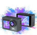 Danxon Action Kamera mit Display vor farbenfrohem abstraktem Hintergrund