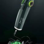 Grün-schwarzer Danxon Barttrimmer mit Kabel und USB-C-Ladegerät vor dunklem Hintergrund