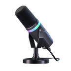 Schwarzes Danxon Mikrofon mit RGB-Beleuchtung auf weißem Hintergrund