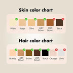 Farbtabellen für Haut und Haare mit Farbfeldern und Kontrollkästchen