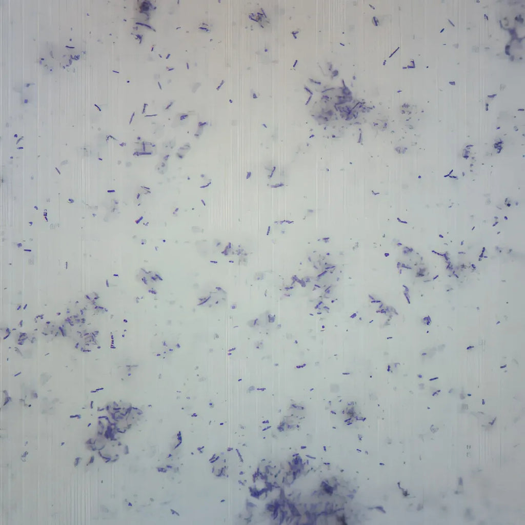 Mikroskopische Ansicht von Bakterien auf weißem Hintergrund