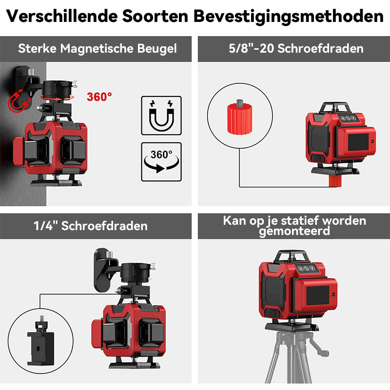 Norexo Kruislijnlaser compatibel met 1/4 en 5/8 inch statieven