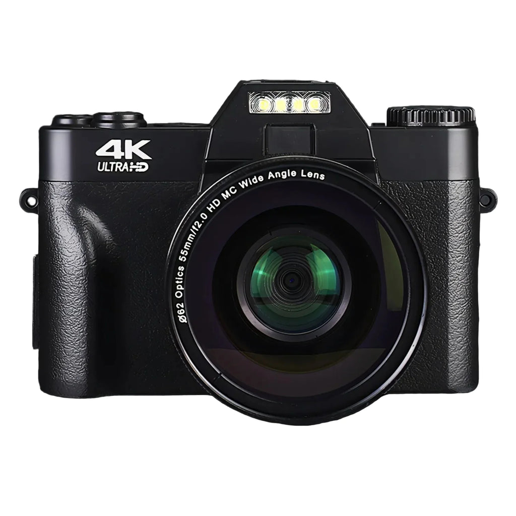 Black Norwiss Digitalkamera with 4K Ultra-HD label on a black background