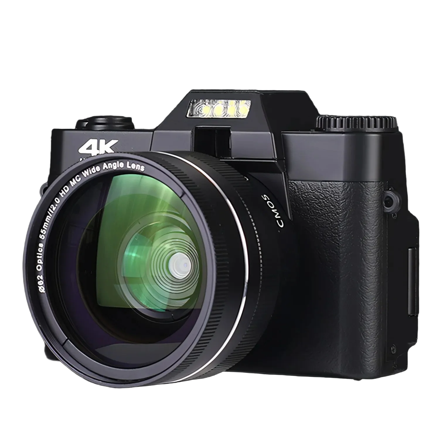 Black Norwiss Digitalkamera with a large lens on a black background