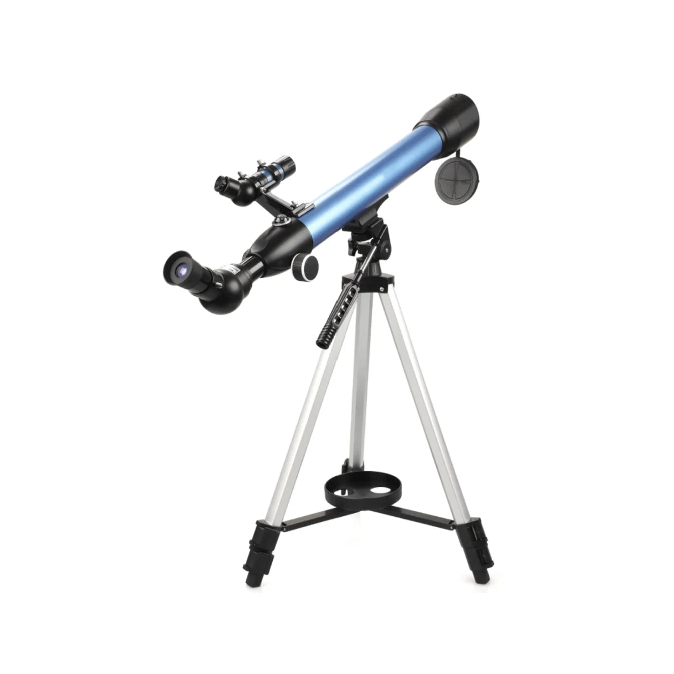 Norwiss Teleskop mit blauem Tubus und schwarzer Optik auf weißem Hintergrund
