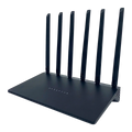 Schwarzer Norwiss WLAN Router mit mehreren Antennen auf weißem Hintergrund