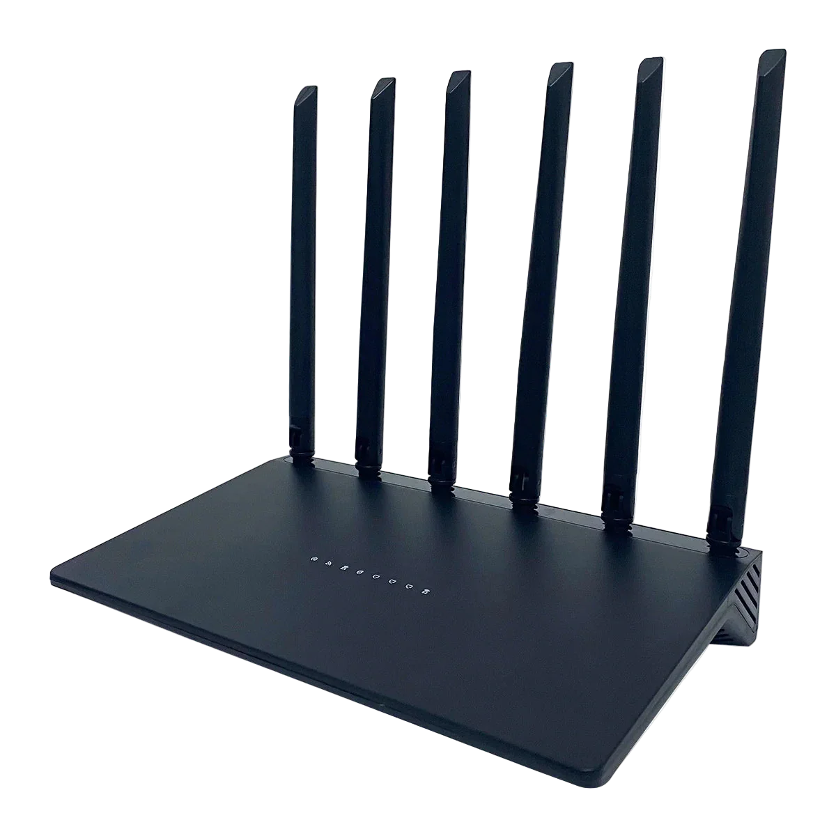 Schwarzer Norwiss WLAN Router mit mehreren Antennen auf weißem Hintergrund