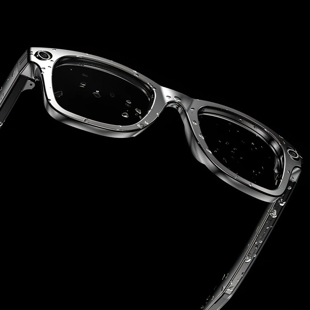 Onevik Smart Glasses mit Metallrahmen vor schwarzem Hintergrund