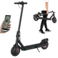 Schwarzer LynorHome E-Scooter mit Smartphone-App, zusammengeklapptem Scooter und Person, die den Scooter hält, auf weißem Hintergrund