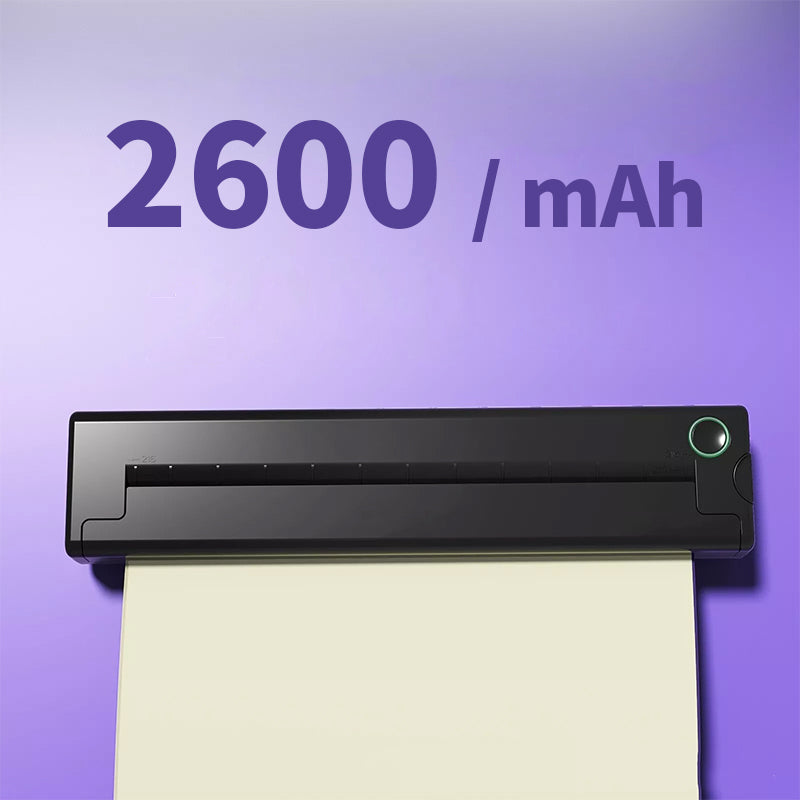 Schwarzer Norwiss Tattoo-Drucker mit „2600 mAh“-Text auf violettem Hintergrund
