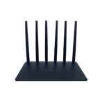 Schwarzer Norwiss WLAN Router mit mehreren Antennen auf weißem Hintergrund