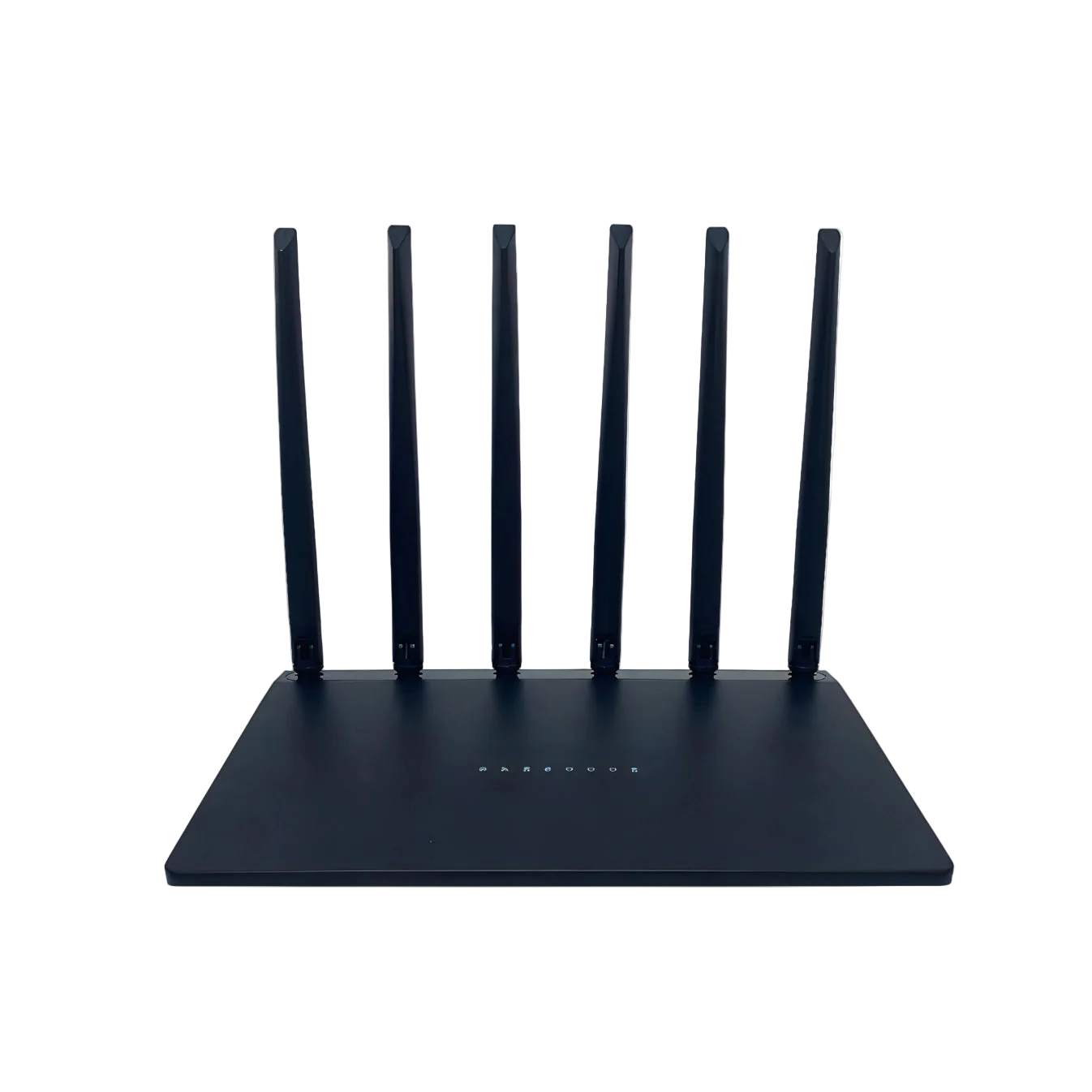 Schwarzer Norwiss WLAN Router mit mehreren Antennen auf weißem Hintergrund