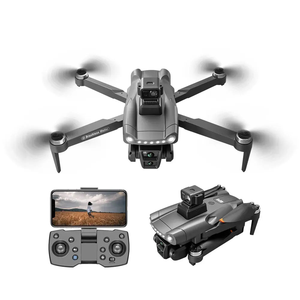 Skynore Air+ Drohne mit Kamera, Controller und zusammengefalteter Drohne auf weißem Hintergrund