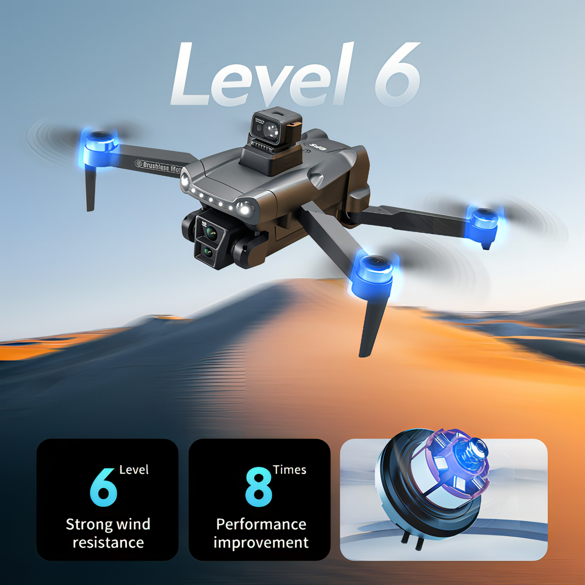 Skynovox Air+ Stufe-6-Windwiderstand und Flugfunktionen vor malerischem Hintergrund