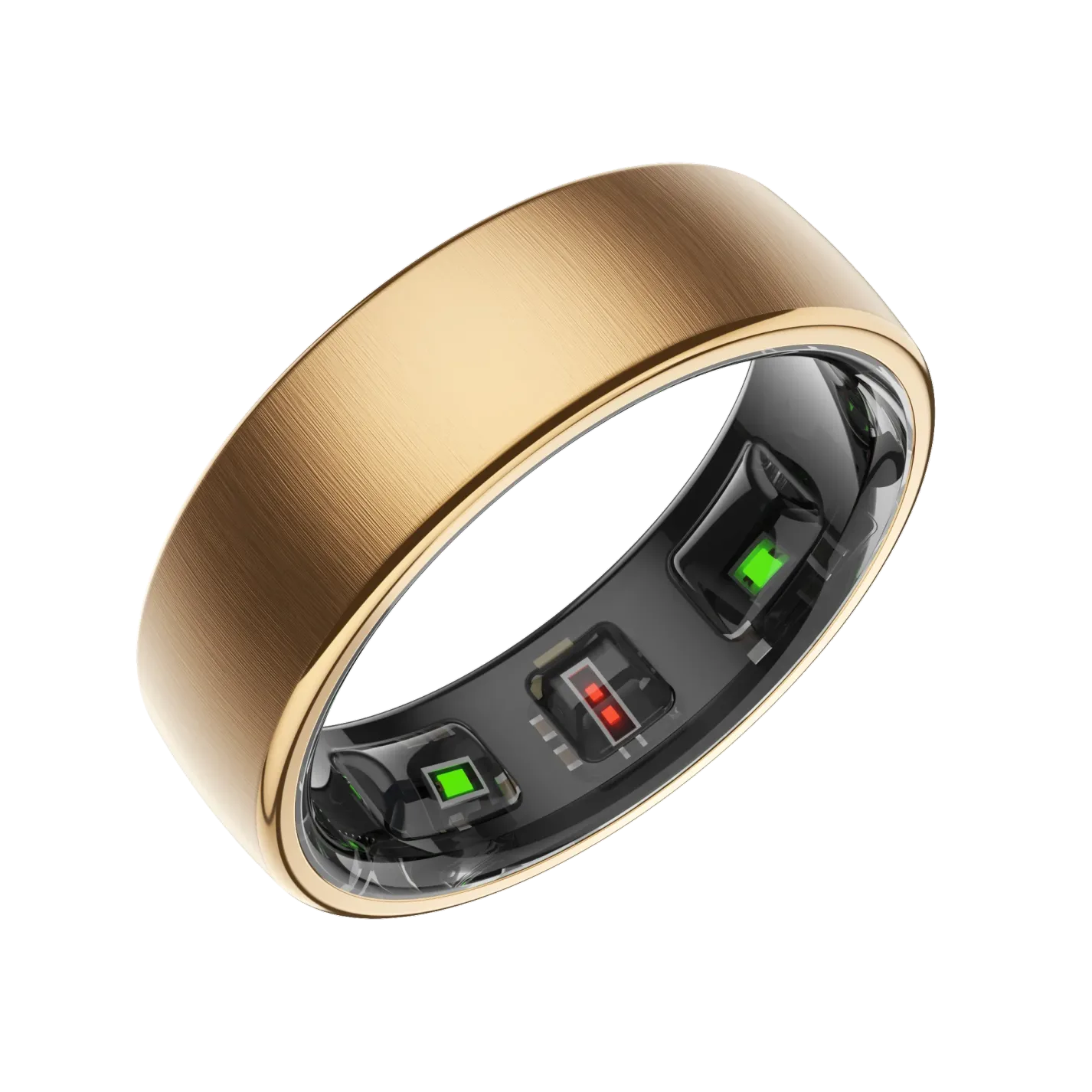 Goldener SofiRing S10 mit elektronischen Komponenten auf weißem Hintergrund