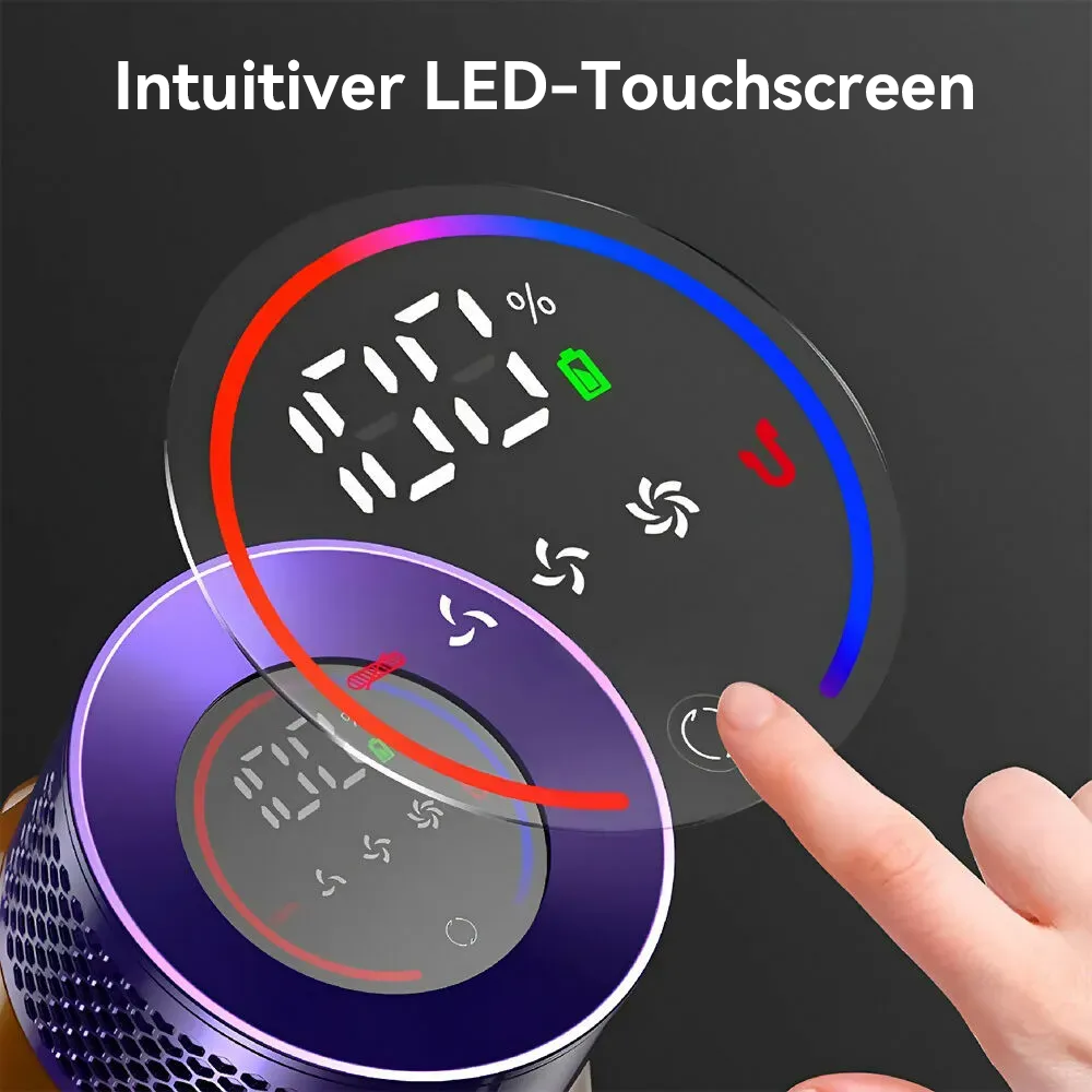 ValoClean Staubsauger Smartes LED-Display Wechseln Sie sofort zwischen den Leistungsmodi Eco, Mid und Max und sehen Sie gleichzeitig den genauen Akkustand.