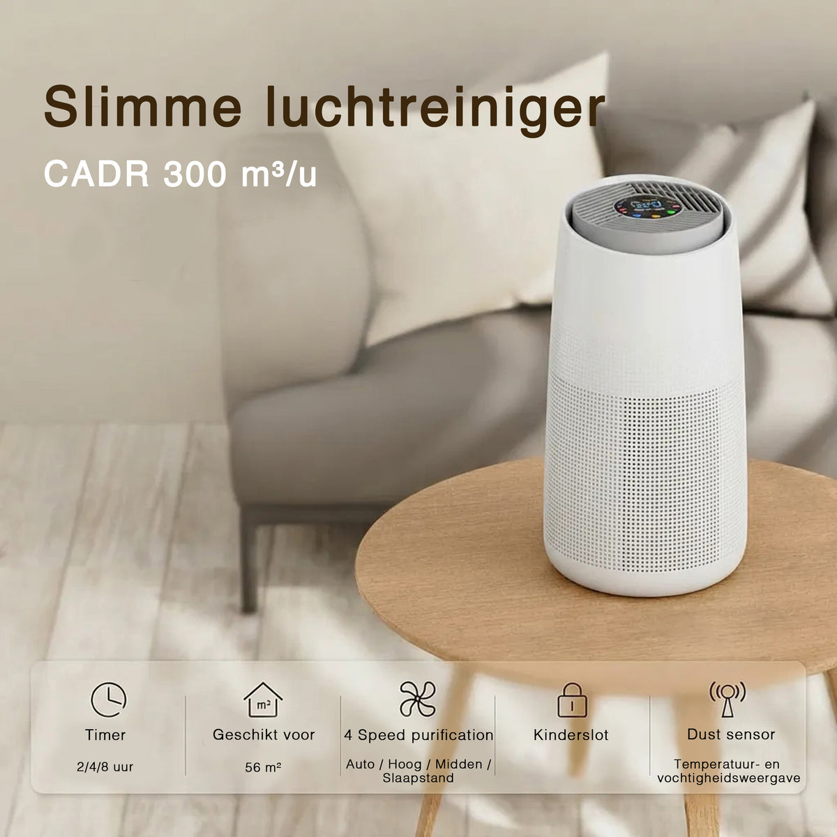 Veoair AirMax slimme luchtreiniger luchtreiniger in een woonkamer