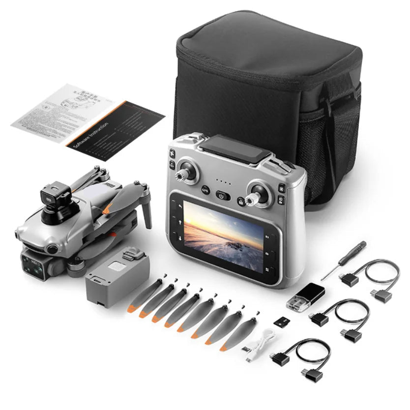 Zimo Air S7 Set mit Fernbedienung, Ersatzteilen und Zubehör auf weißem Hintergrund